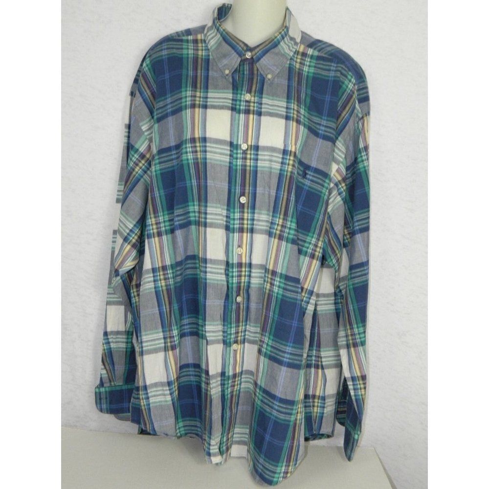 Ralph Lauren Shirt Blue Green Plaid Blaire Cotton Lightweight Size X-Large